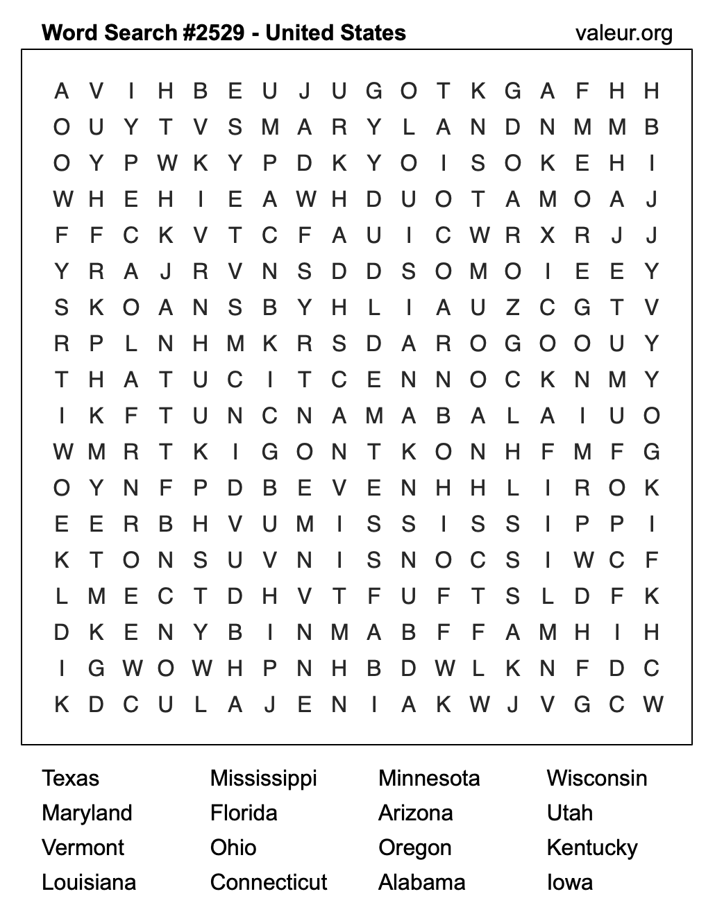 United States Word Search Puzzle #2529