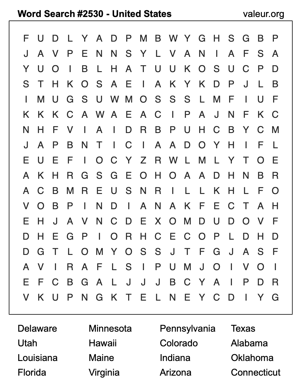 United States Word Search Puzzle #2530