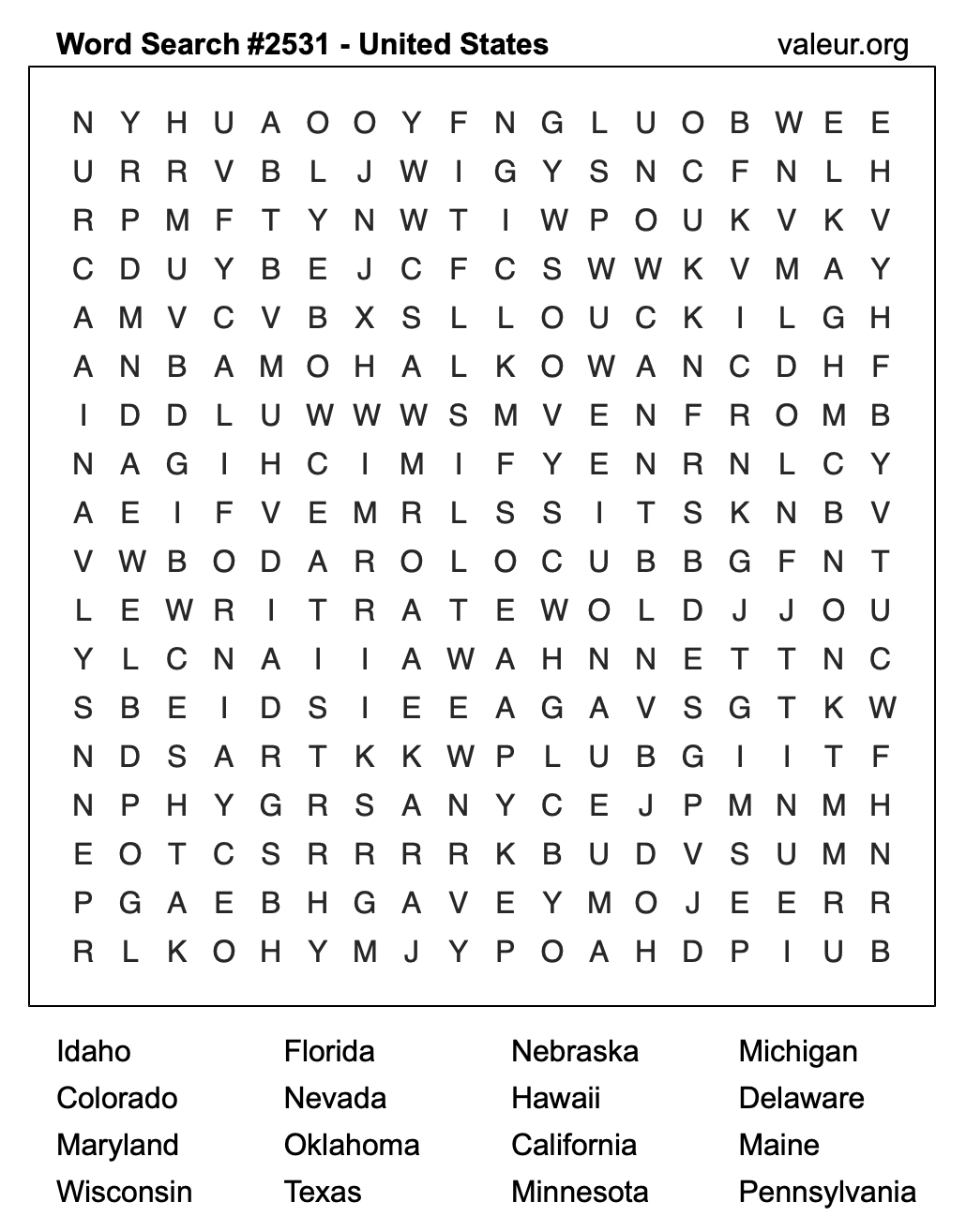 United States Word Search Puzzle #2531