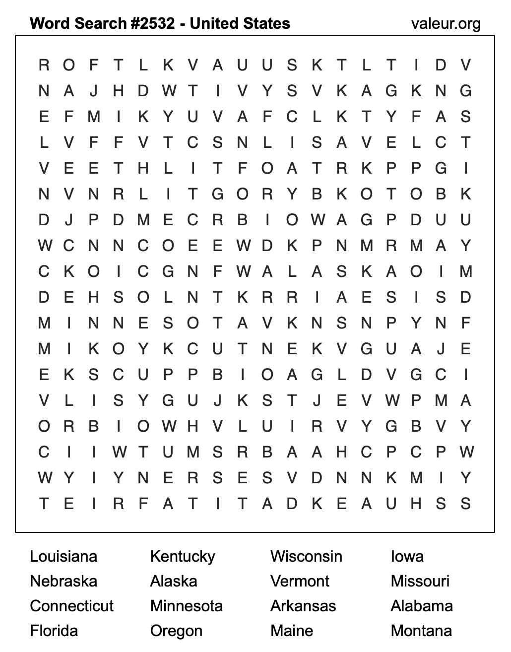 United States Word Search Puzzle #2532