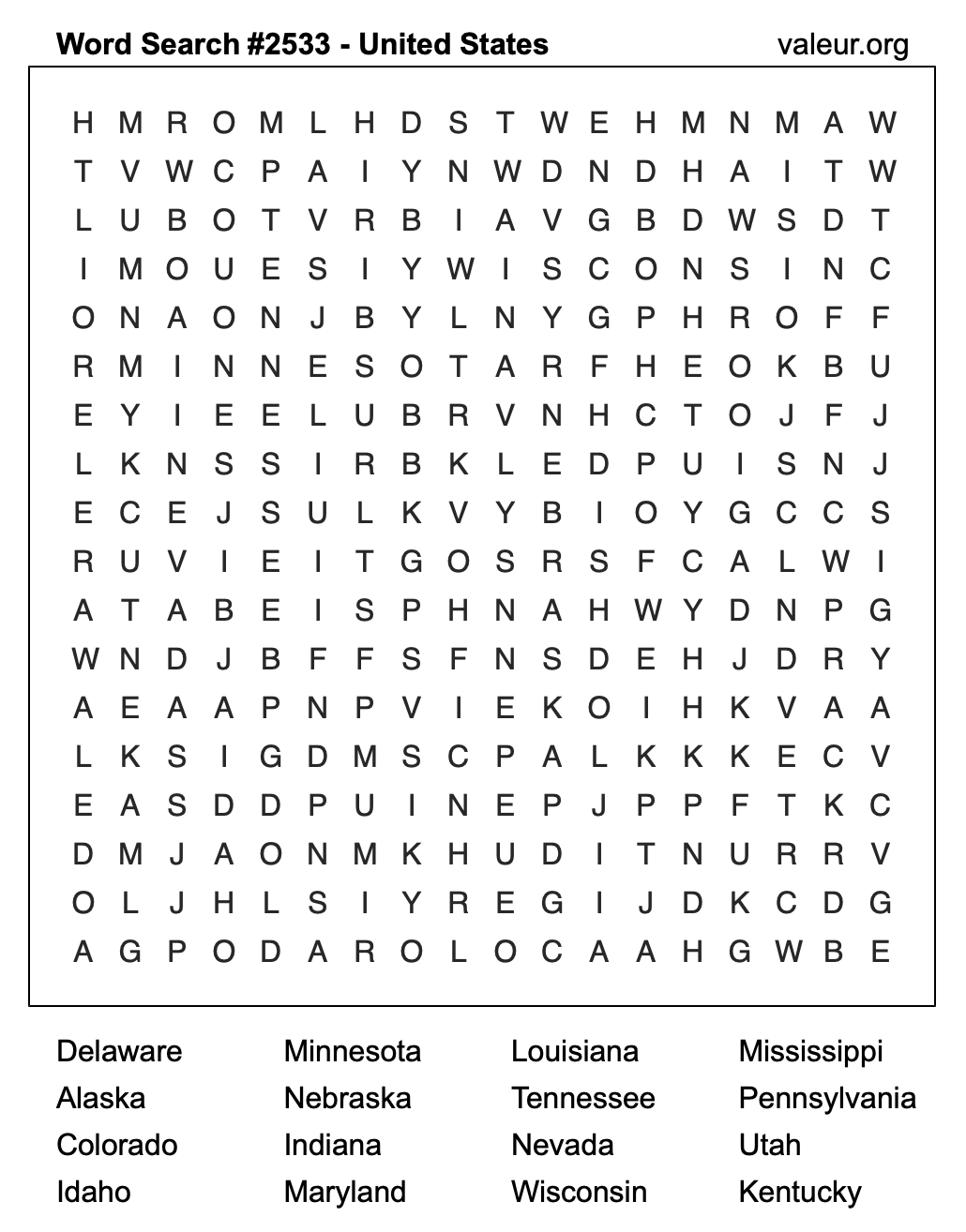 United States Word Search Puzzle #2533