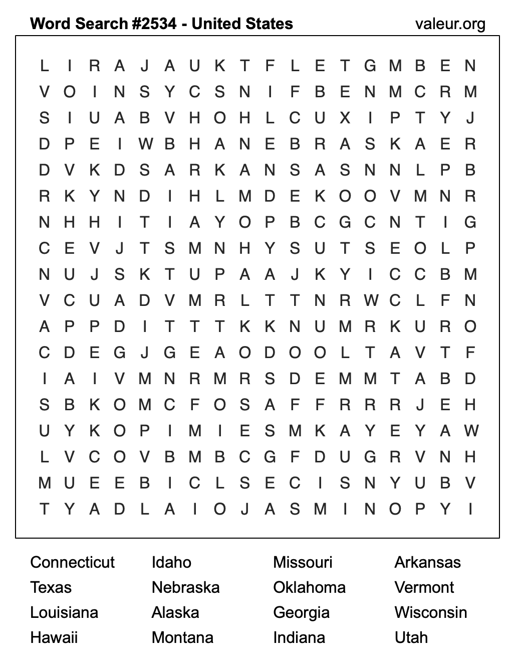 United States Word Search Puzzle #2534