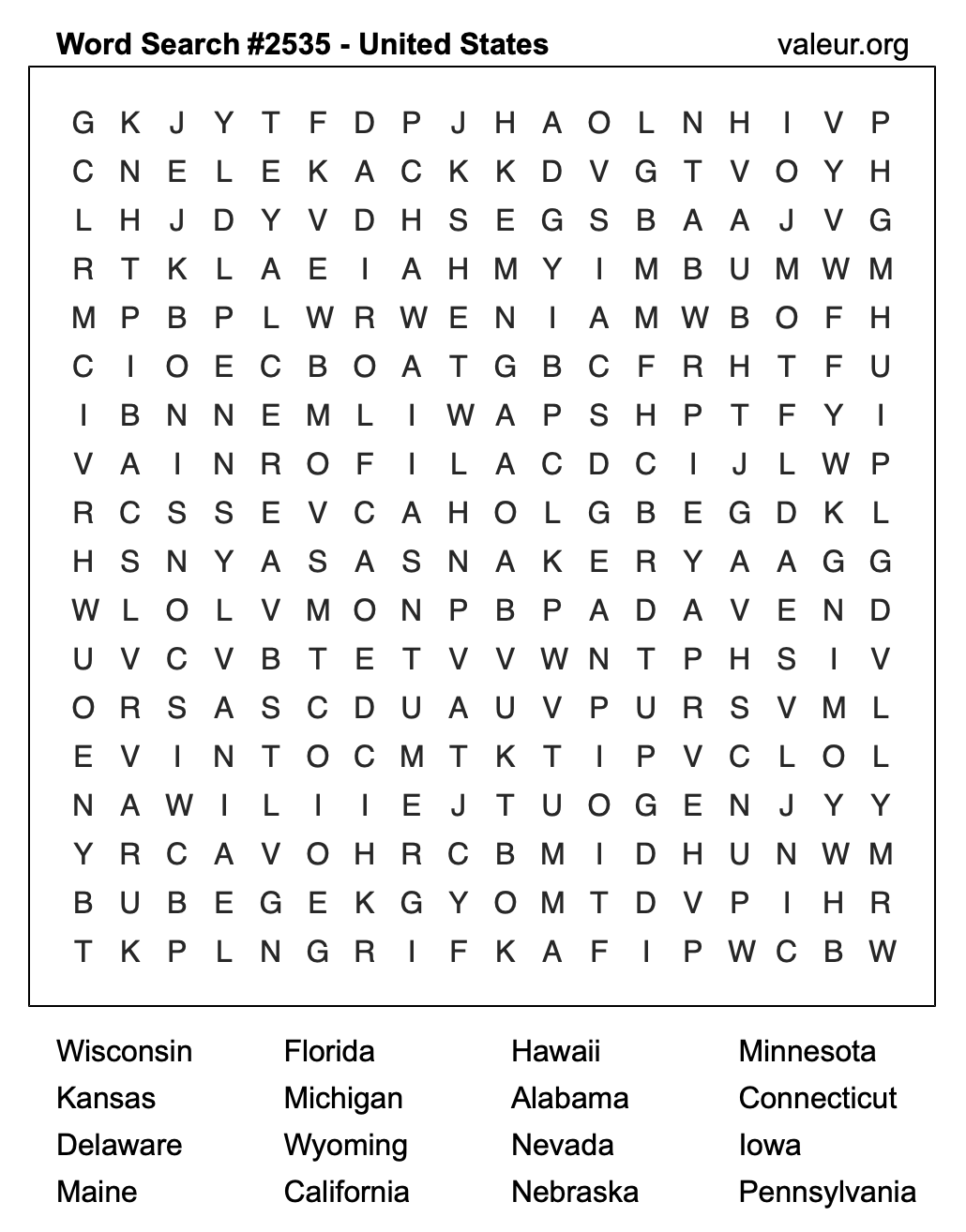 United States Word Search Puzzle #2535