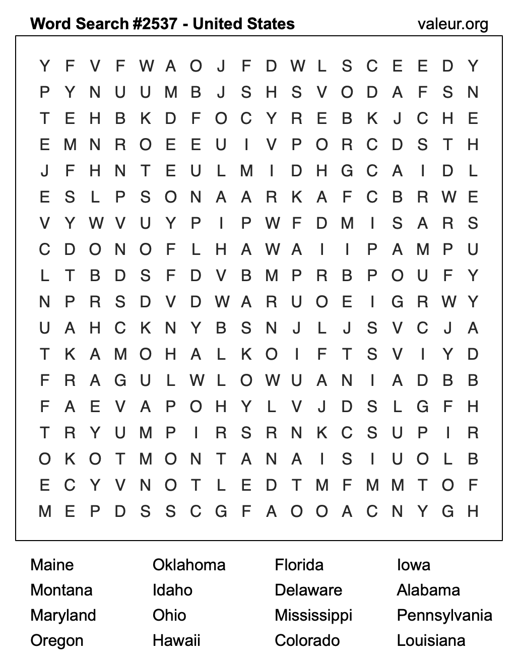 United States Word Search Puzzle #2537