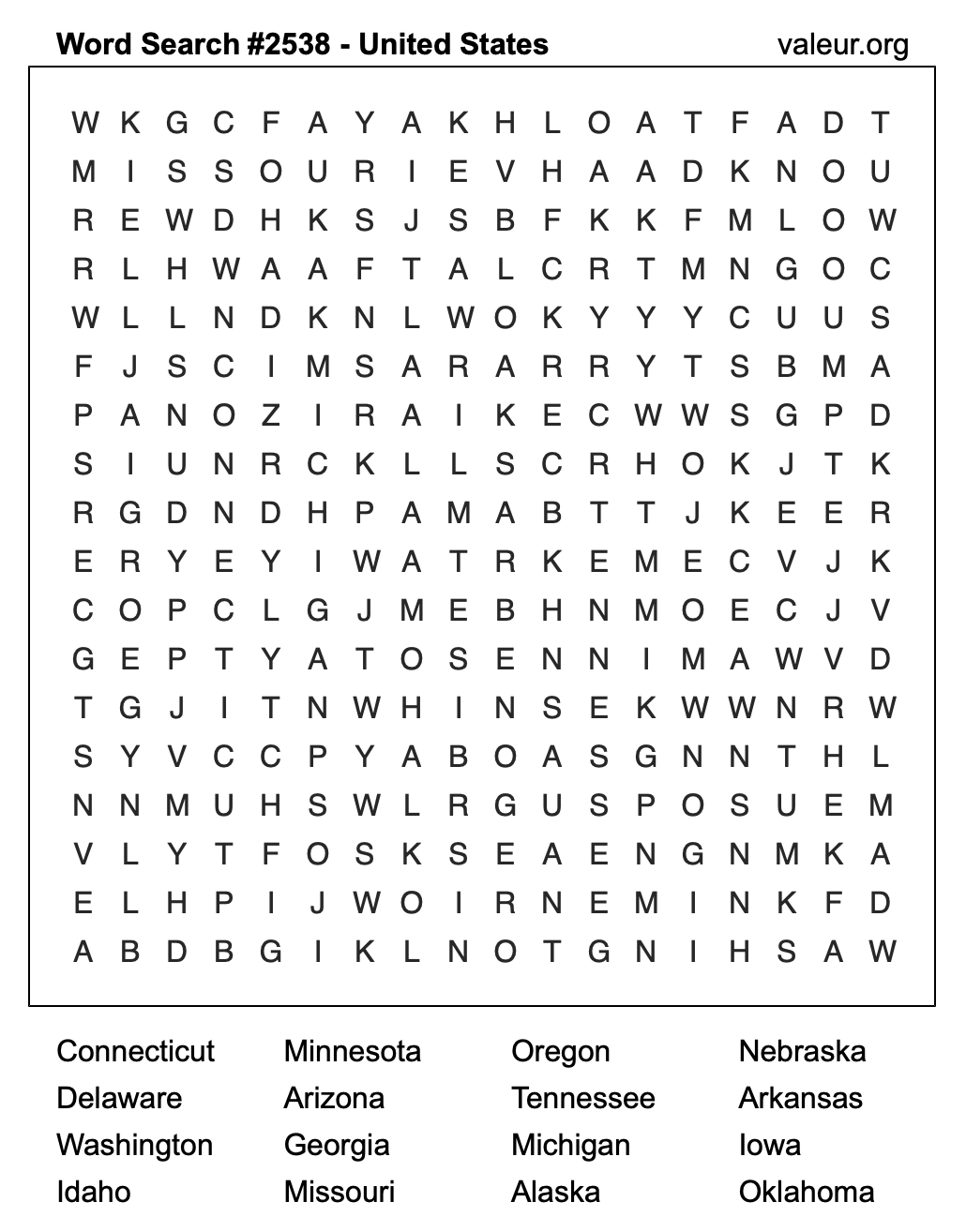 United States Word Search Puzzle #2538