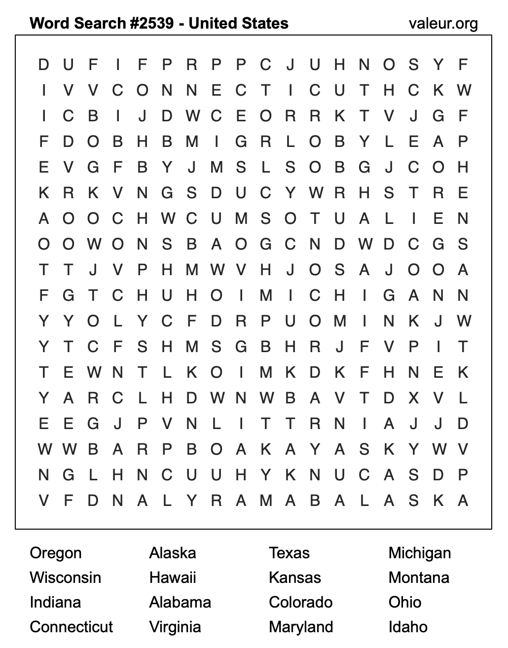 United States Word Search Puzzle #2539