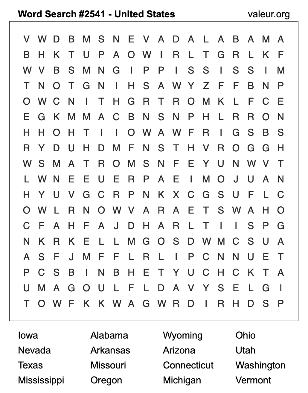 United States Word Search Puzzle #2541