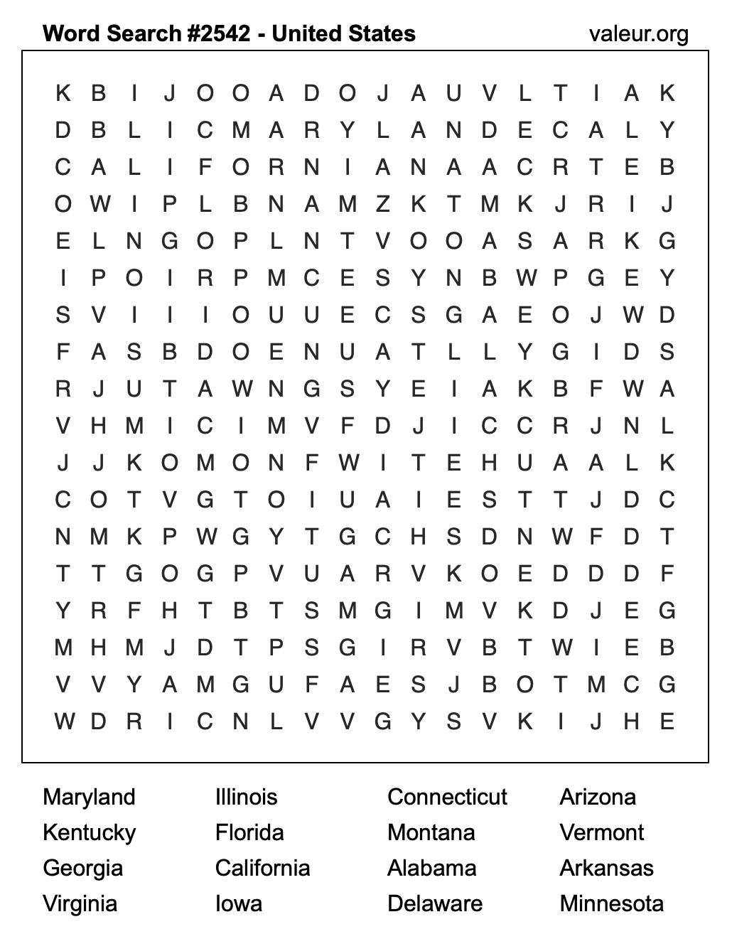 United States Word Search Puzzle #2542