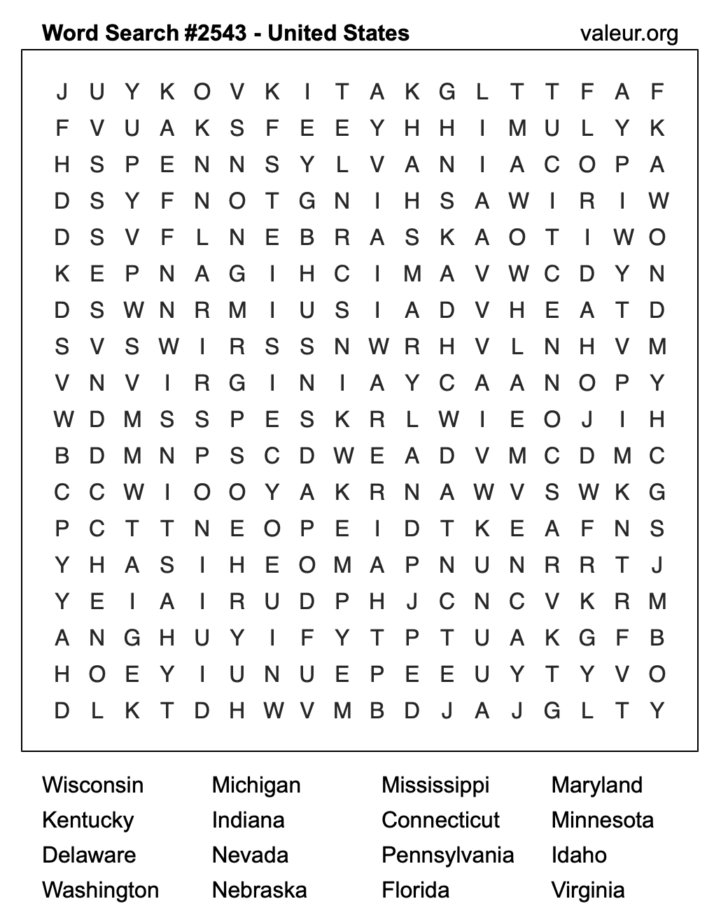 United States Word Search Puzzle #2543