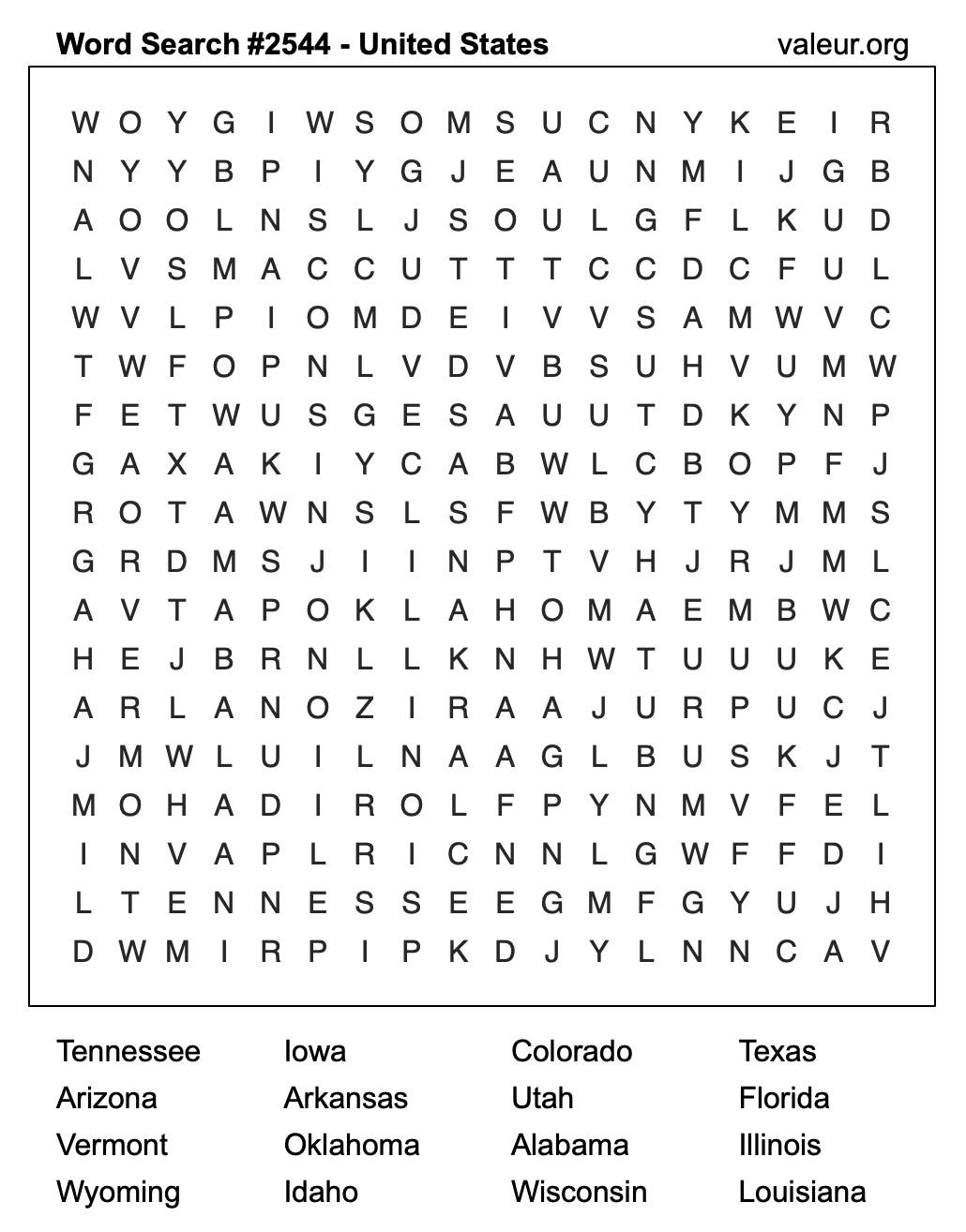 United States Word Search Puzzle #2544