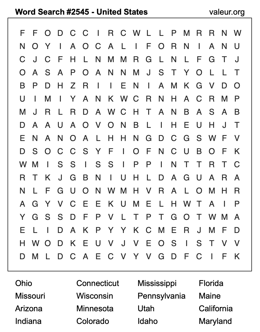 United States Word Search Puzzle #2545