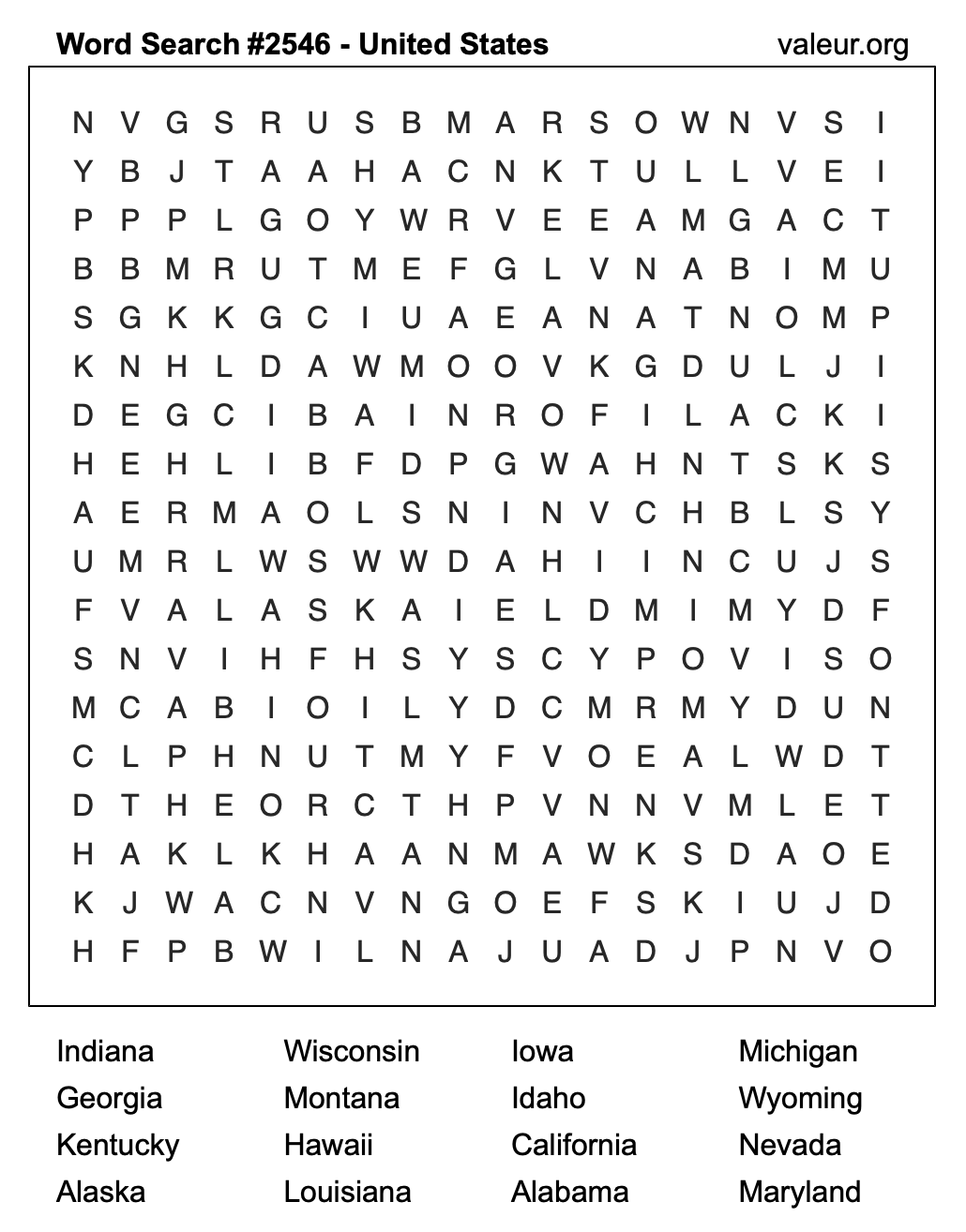 United States Word Search Puzzle #2546