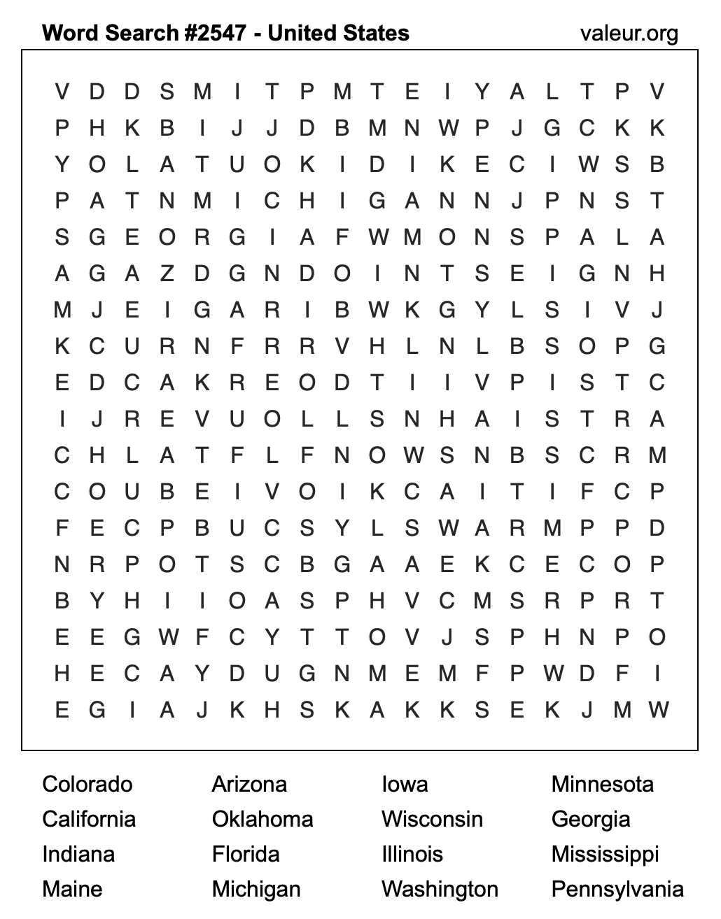 United States Word Search Puzzle #2547