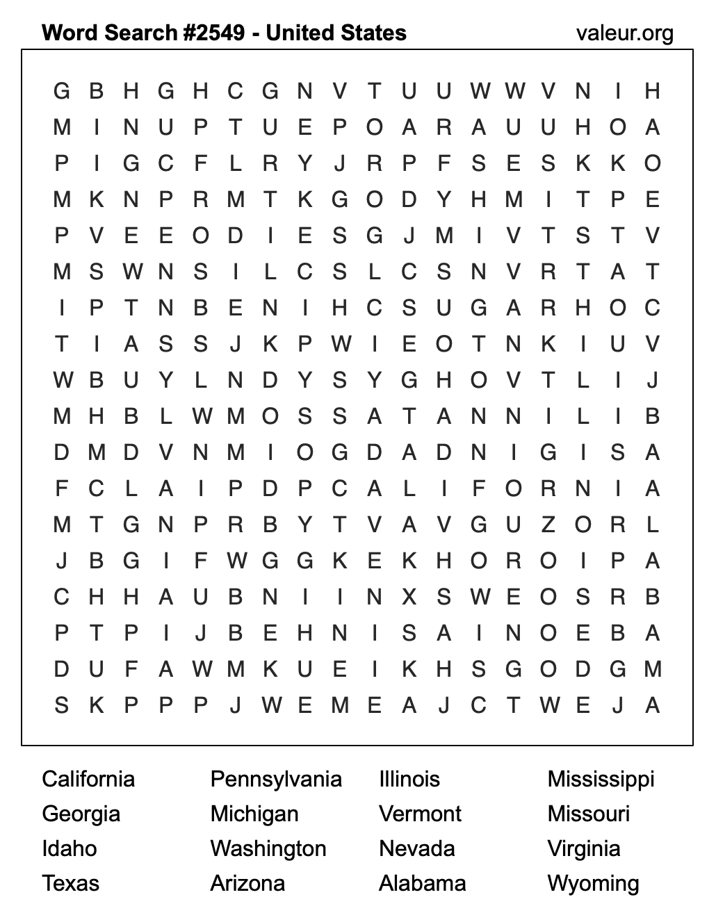 United States Word Search Puzzle #2549