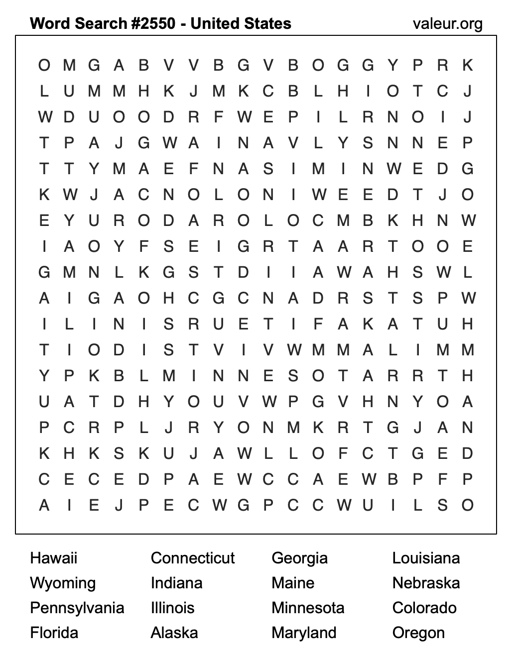 United States Word Search Puzzle #2550