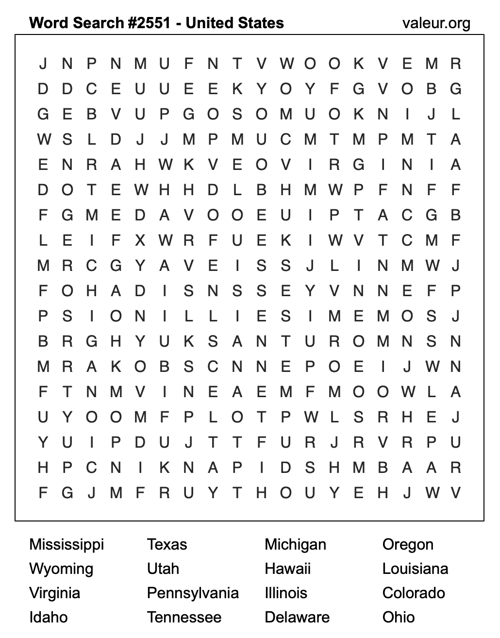 United States Word Search Puzzle #2551