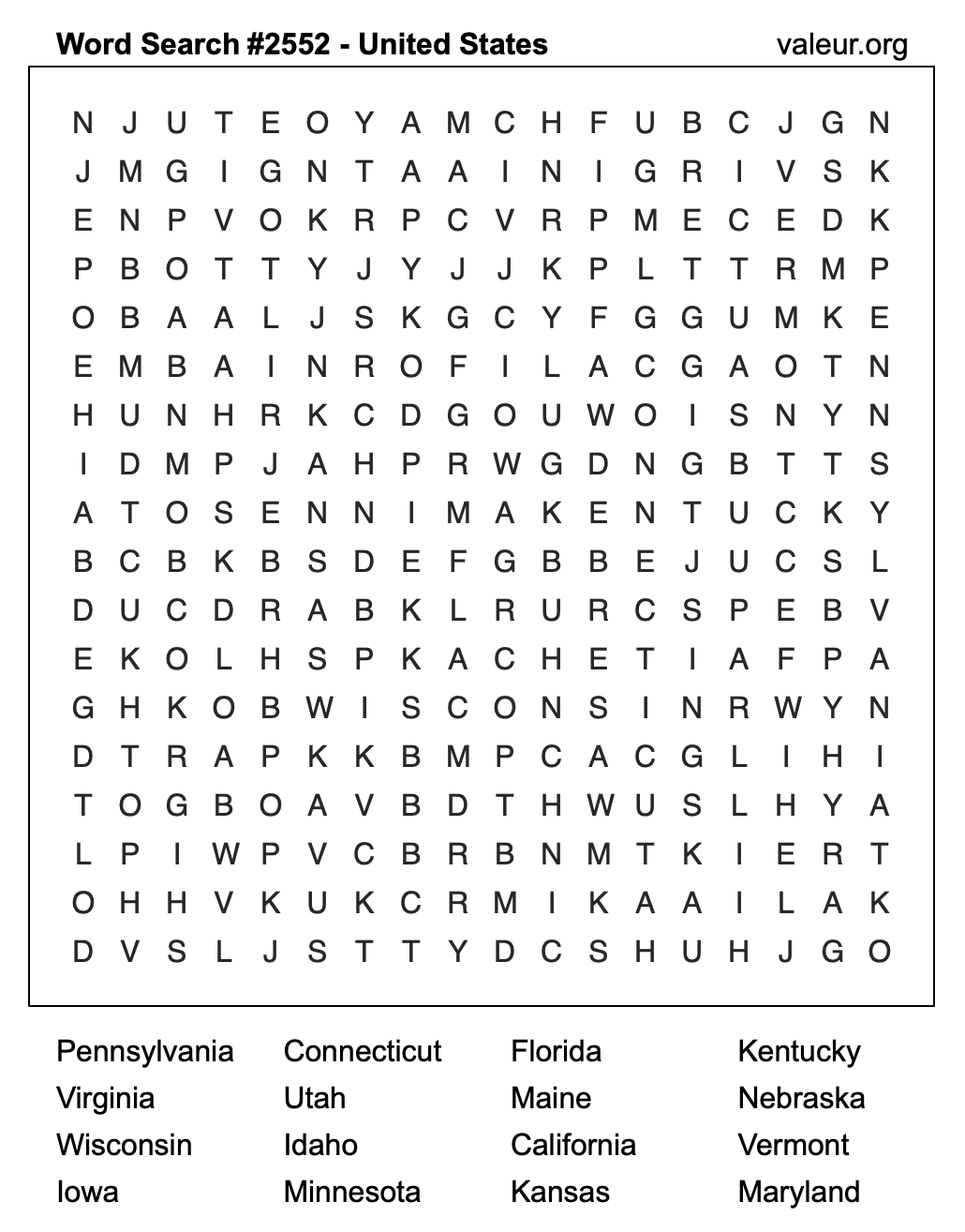 United States Word Search Puzzle #2552