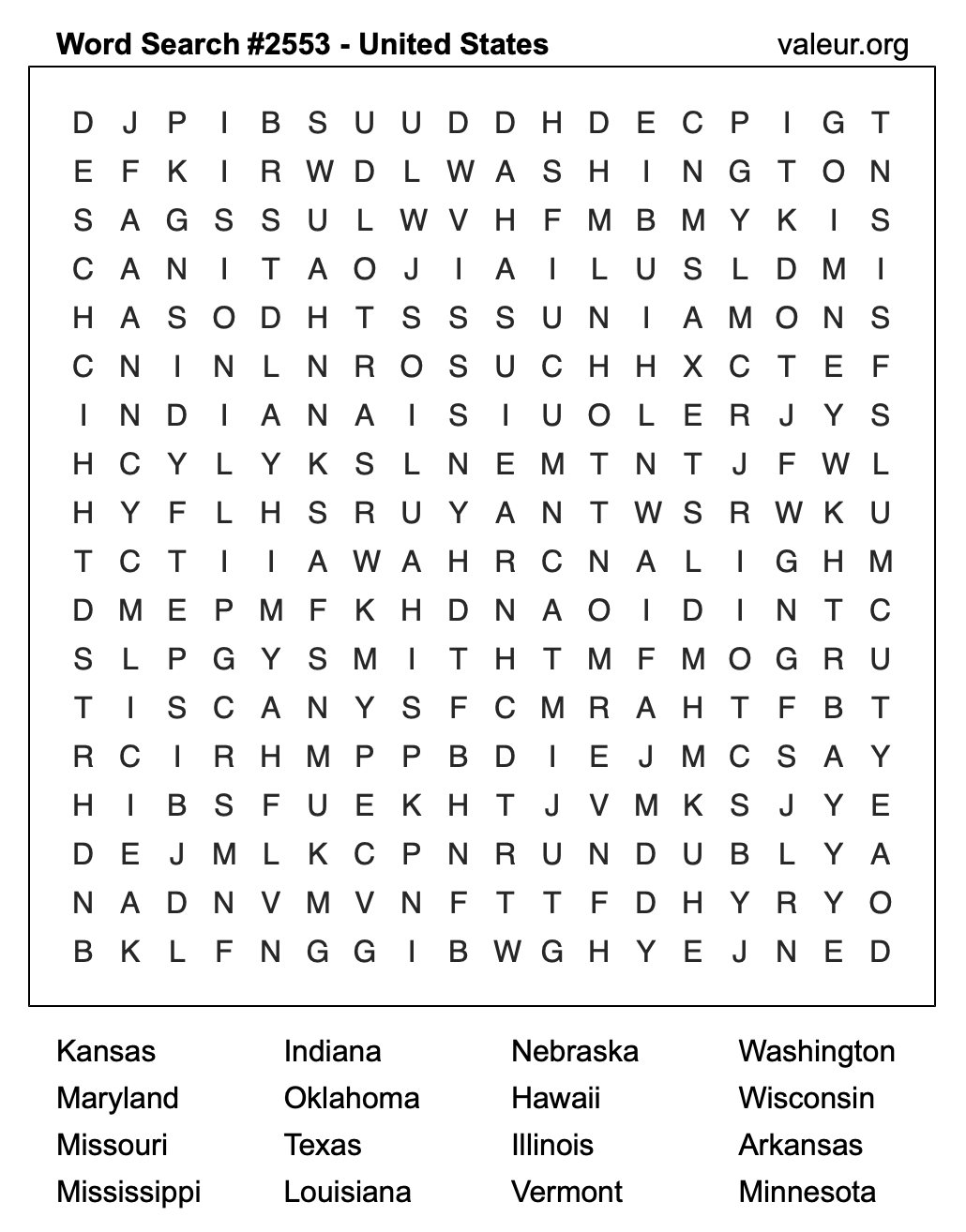 United States Word Search Puzzle #2553