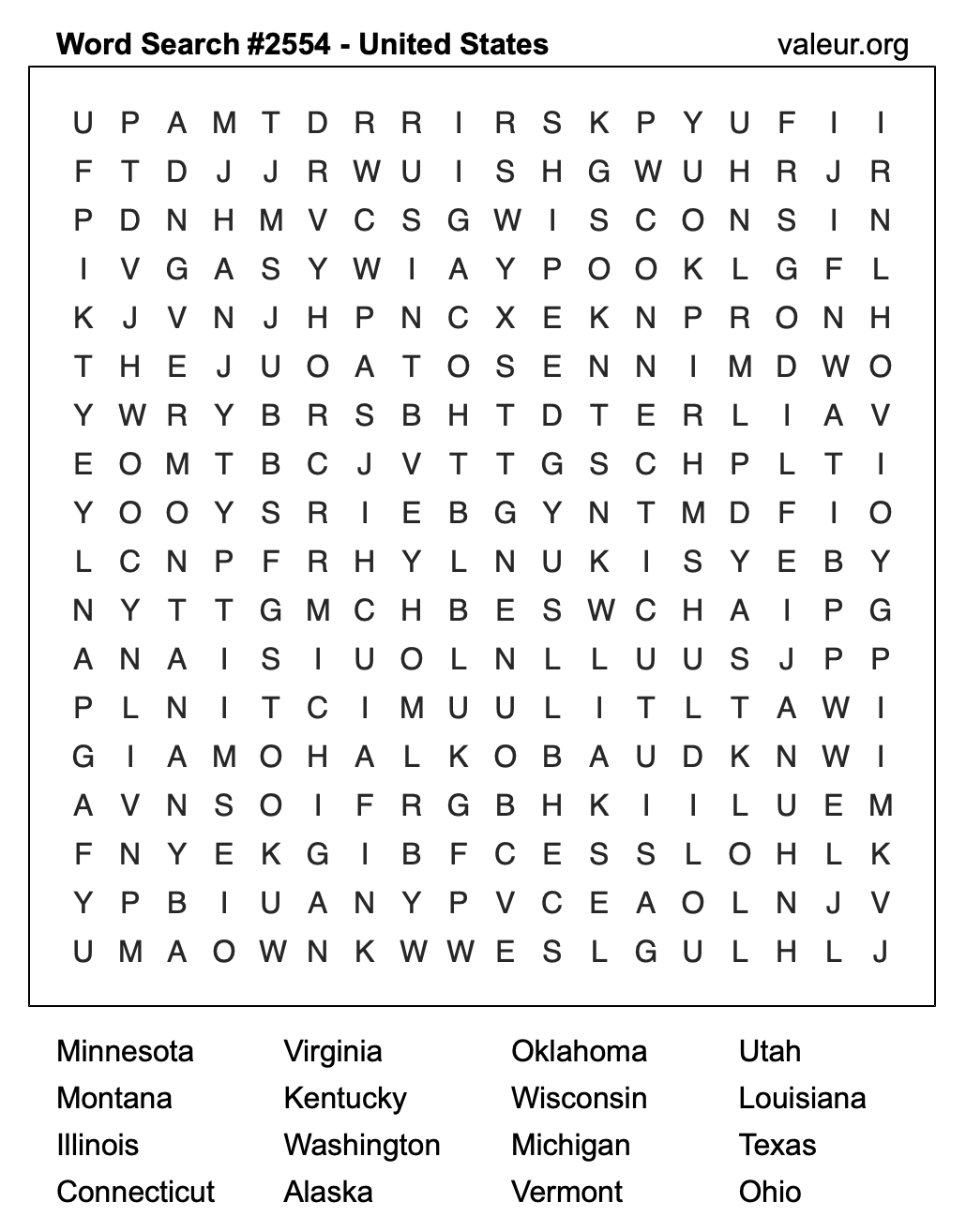 United States Word Search Puzzle #2554