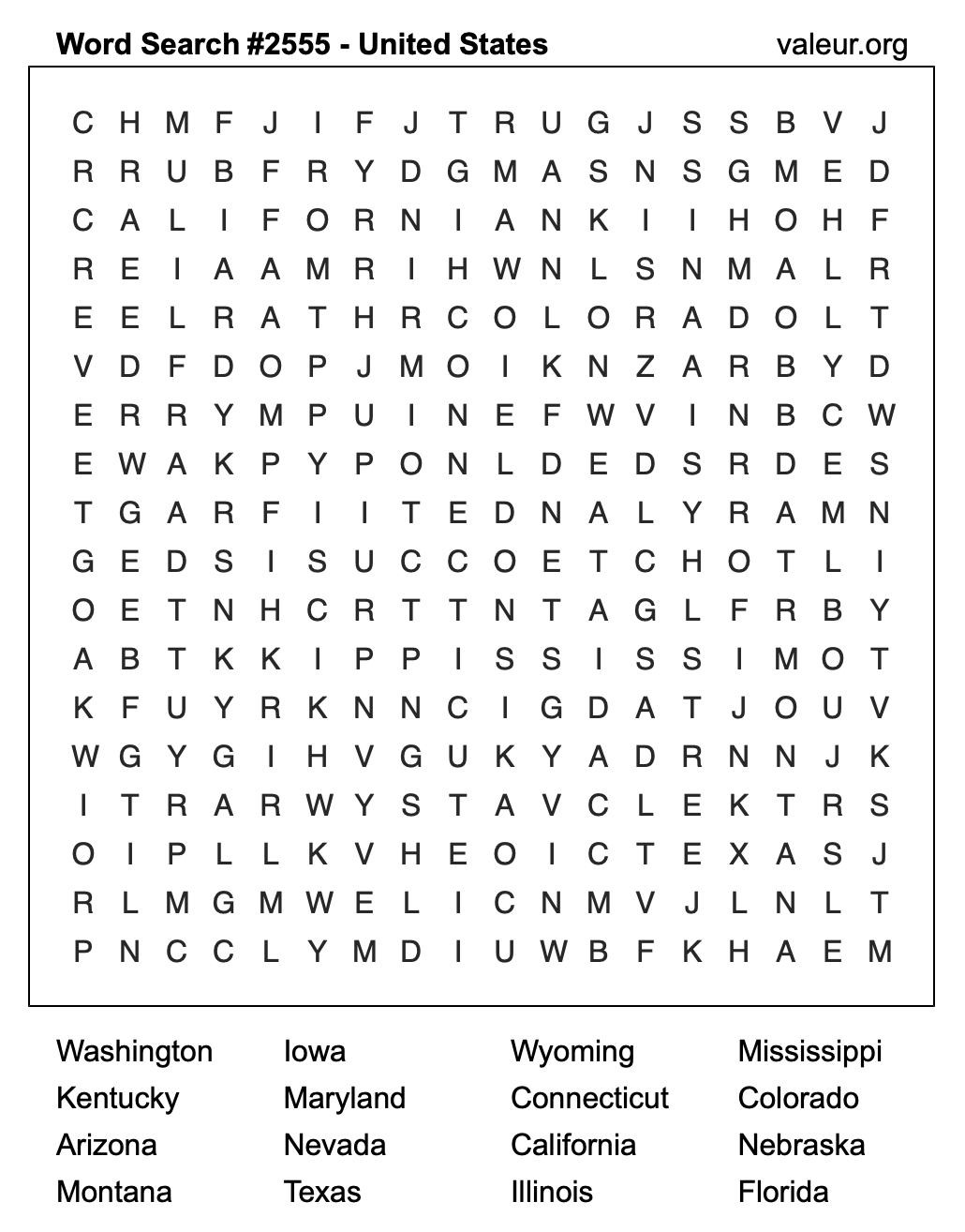 United States Word Search Puzzle #2555