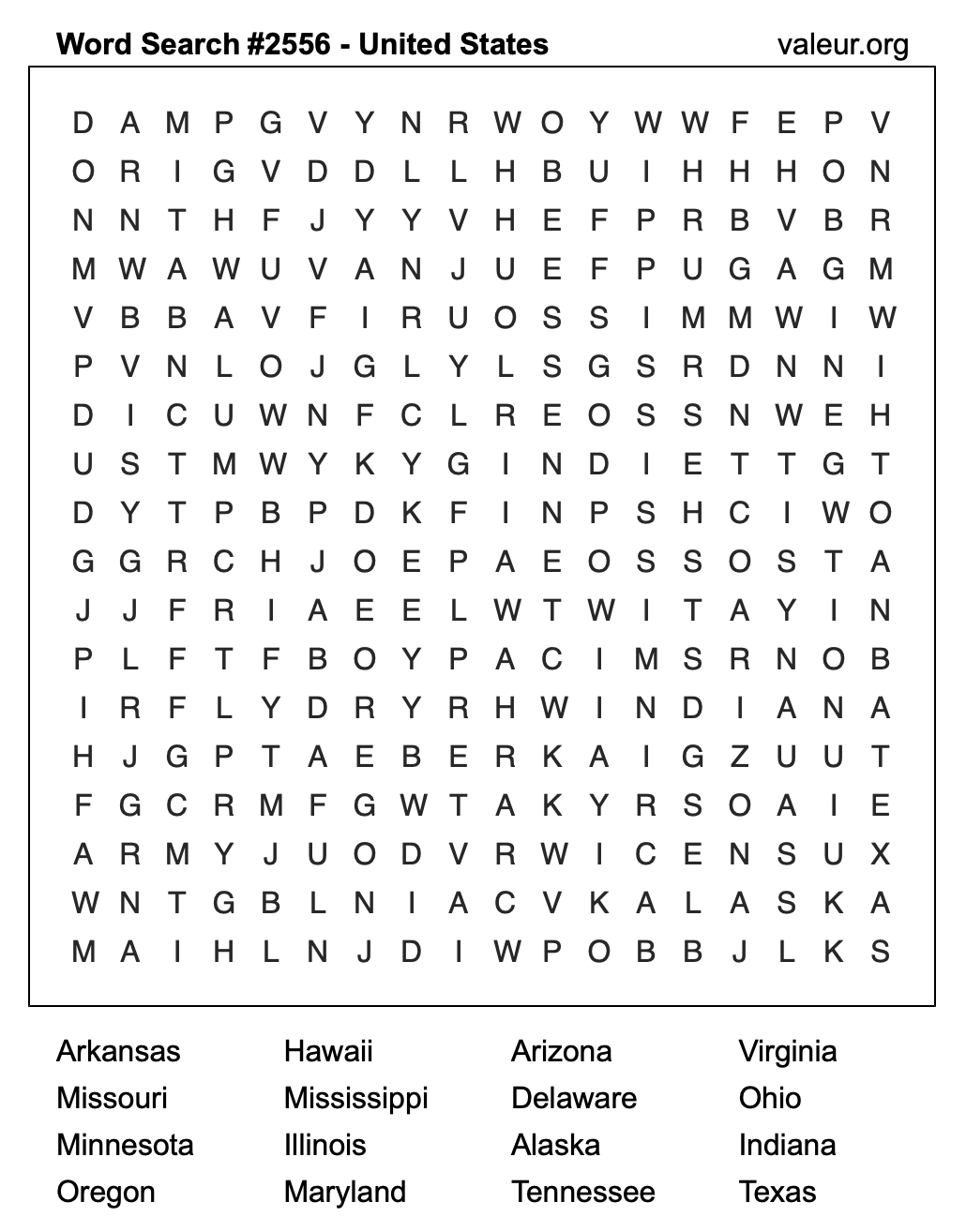 United States Word Search Puzzle #2556