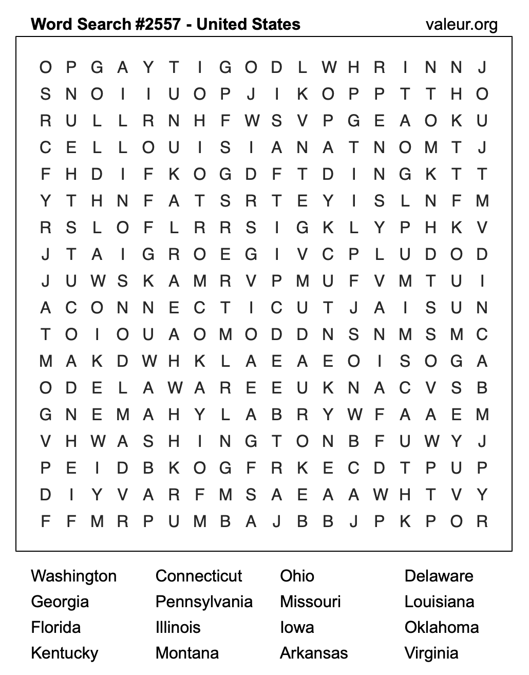 United States Word Search Puzzle #2557