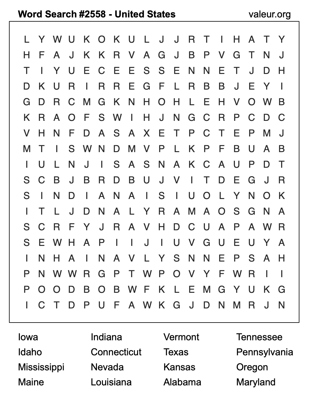 United States Word Search Puzzle #2558