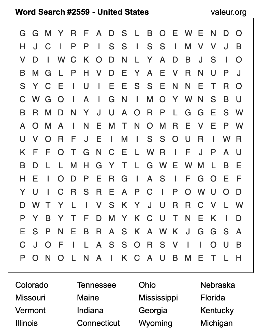 United States Word Search Puzzle #2559