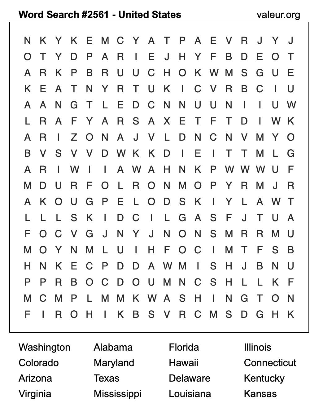 United States Word Search Puzzle #2561