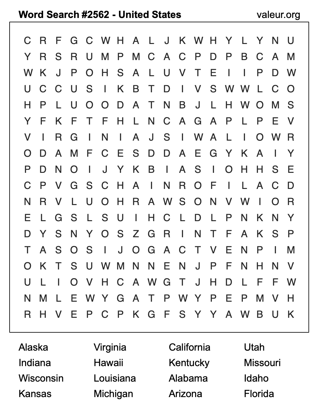 United States Word Search Puzzle #2562