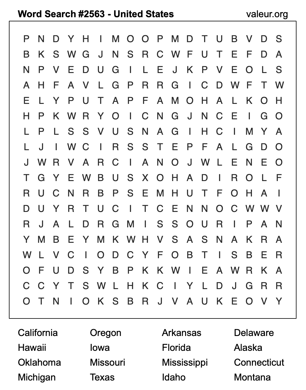 United States Word Search Puzzle #2563