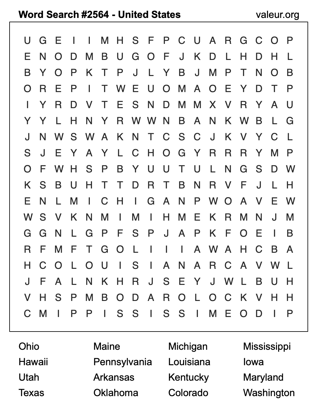 United States Word Search Puzzle #2564