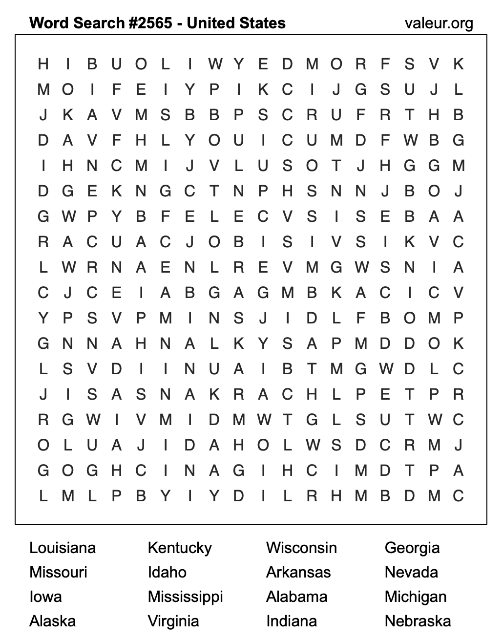 United States Word Search Puzzle #2565