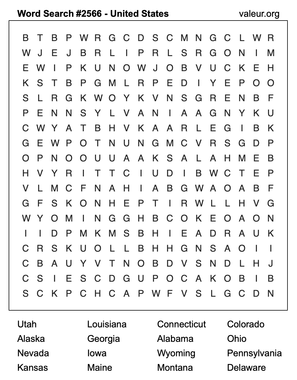 United States Word Search Puzzle #2566