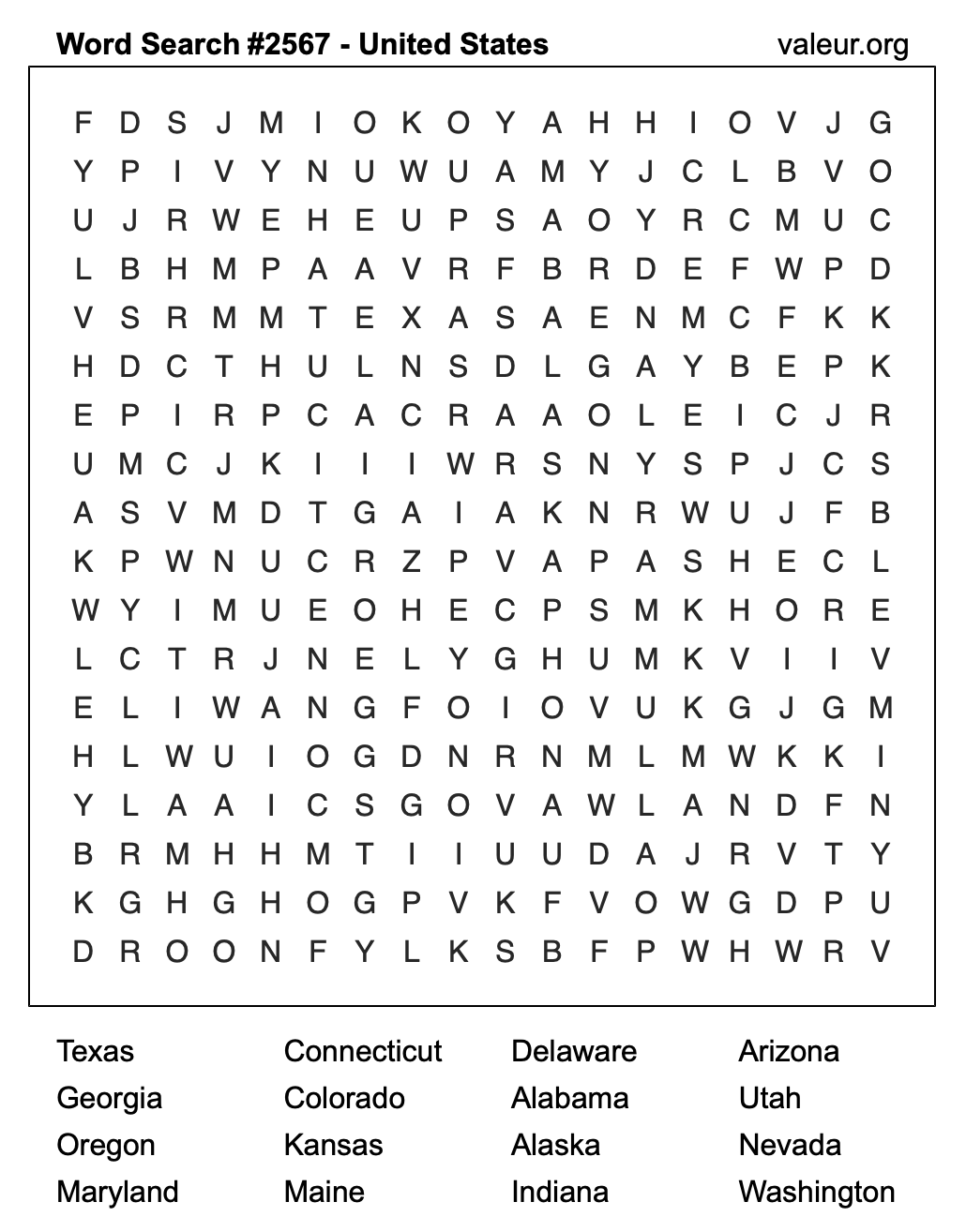 United States Word Search Puzzle #2567