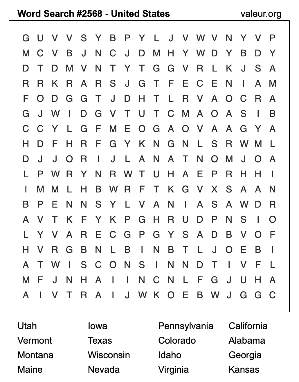 United States Word Search Puzzle #2568