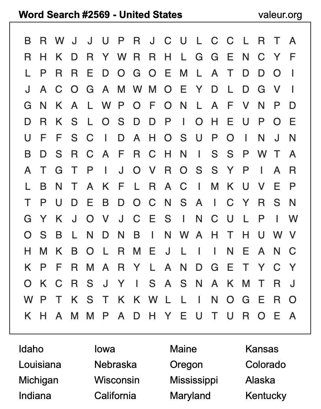 United States Word Search Puzzle #2569