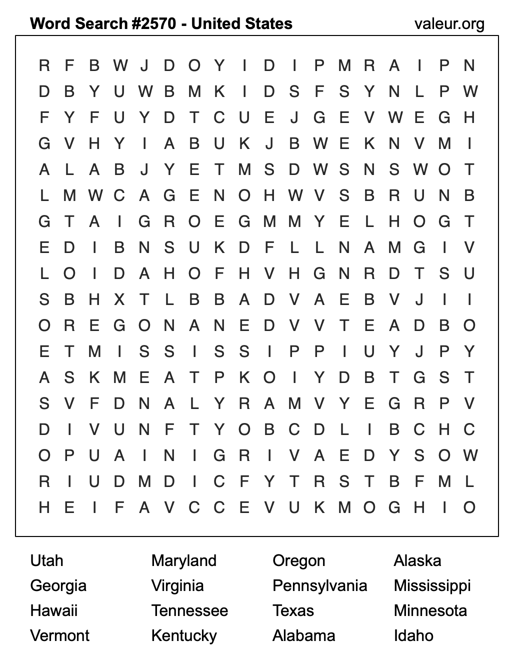 United States Word Search Puzzle #2570