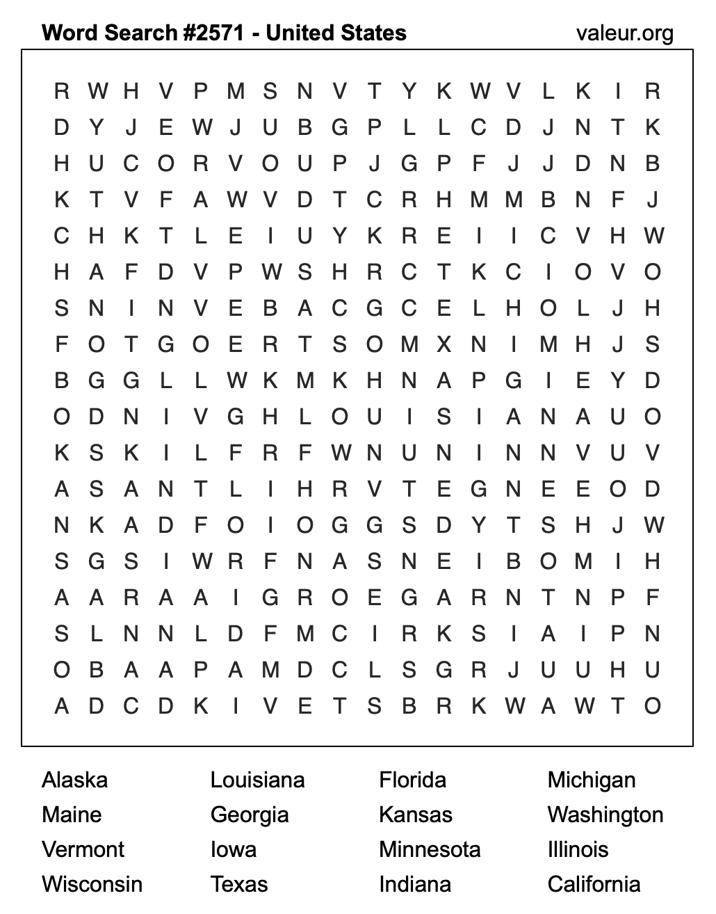 United States Word Search Puzzle #2571