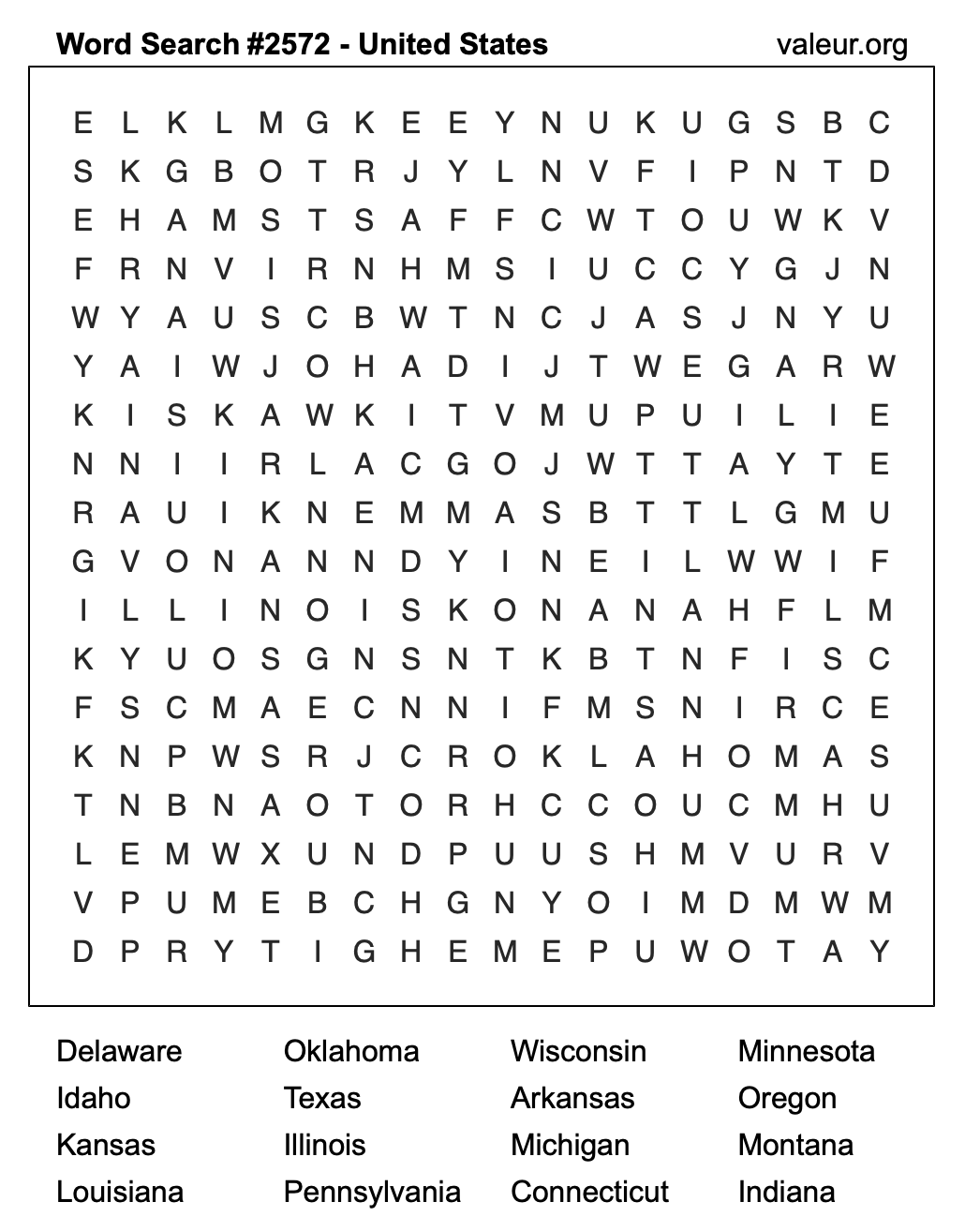 United States Word Search Puzzle #2572