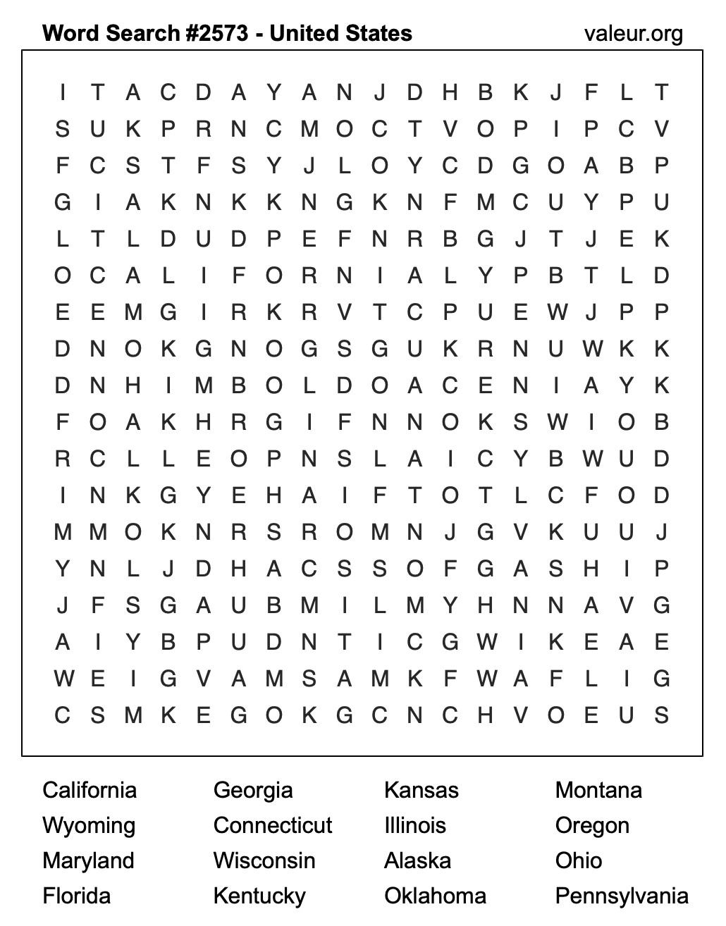 United States Word Search Puzzle #2573