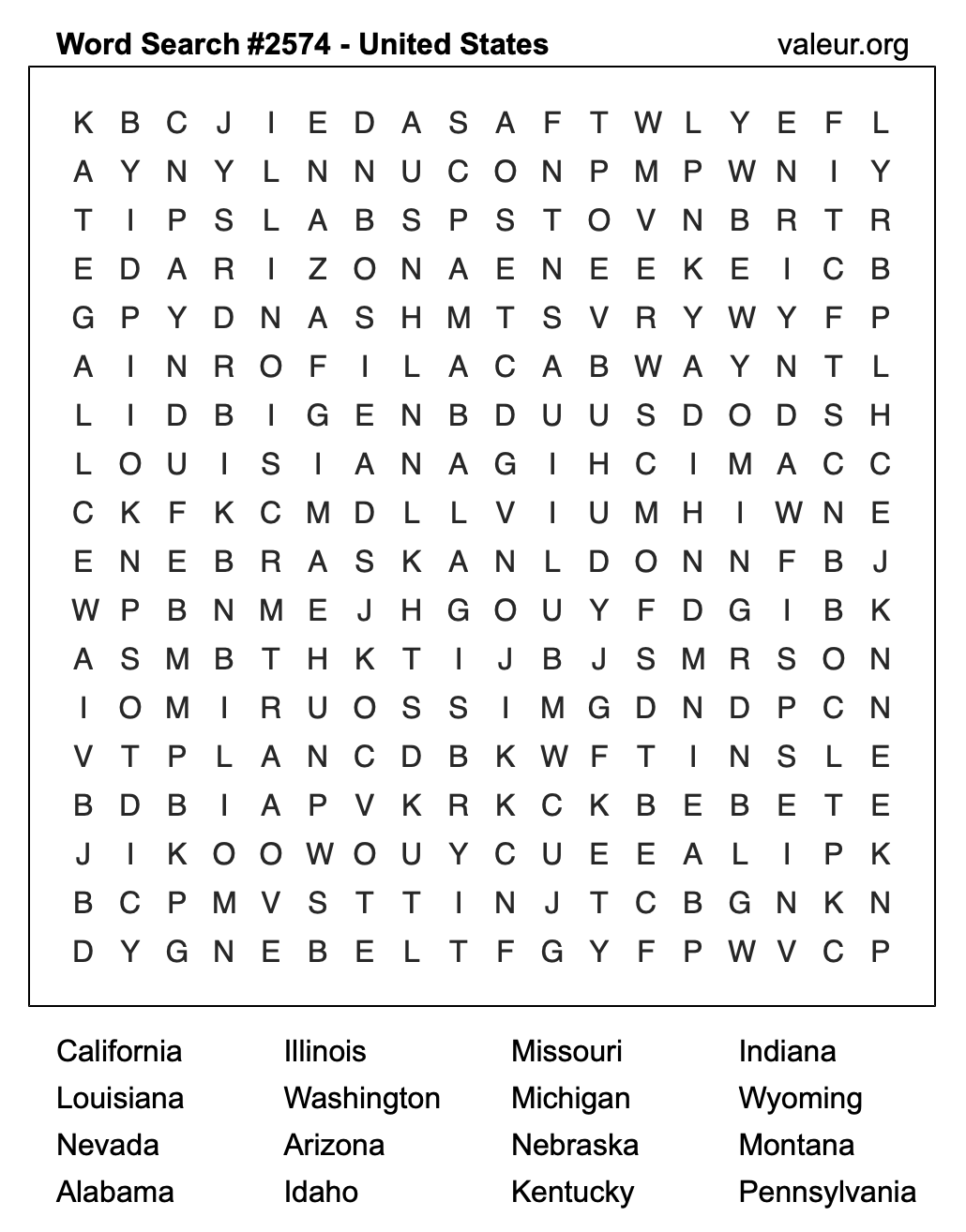 United States Word Search Puzzle #2574