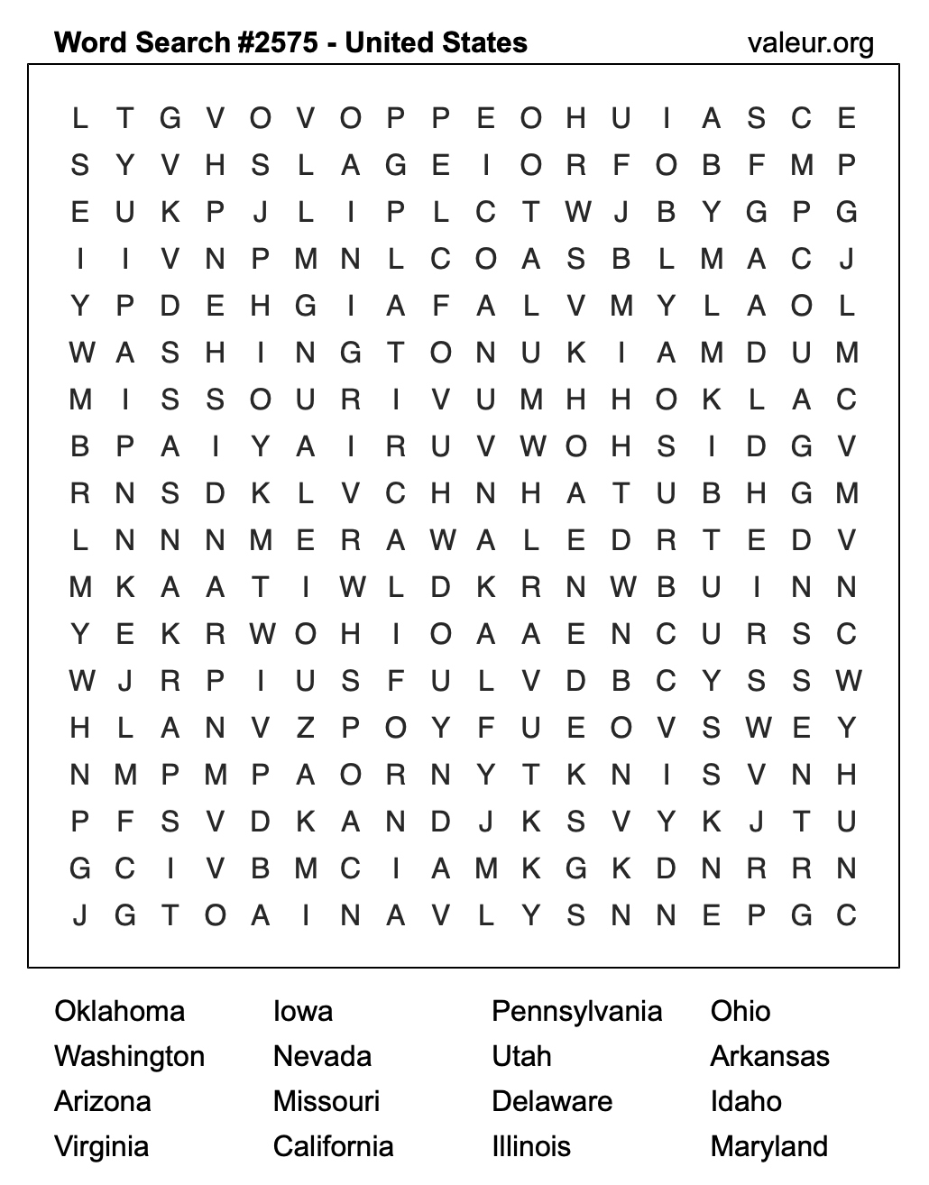 United States Word Search Puzzle #2575