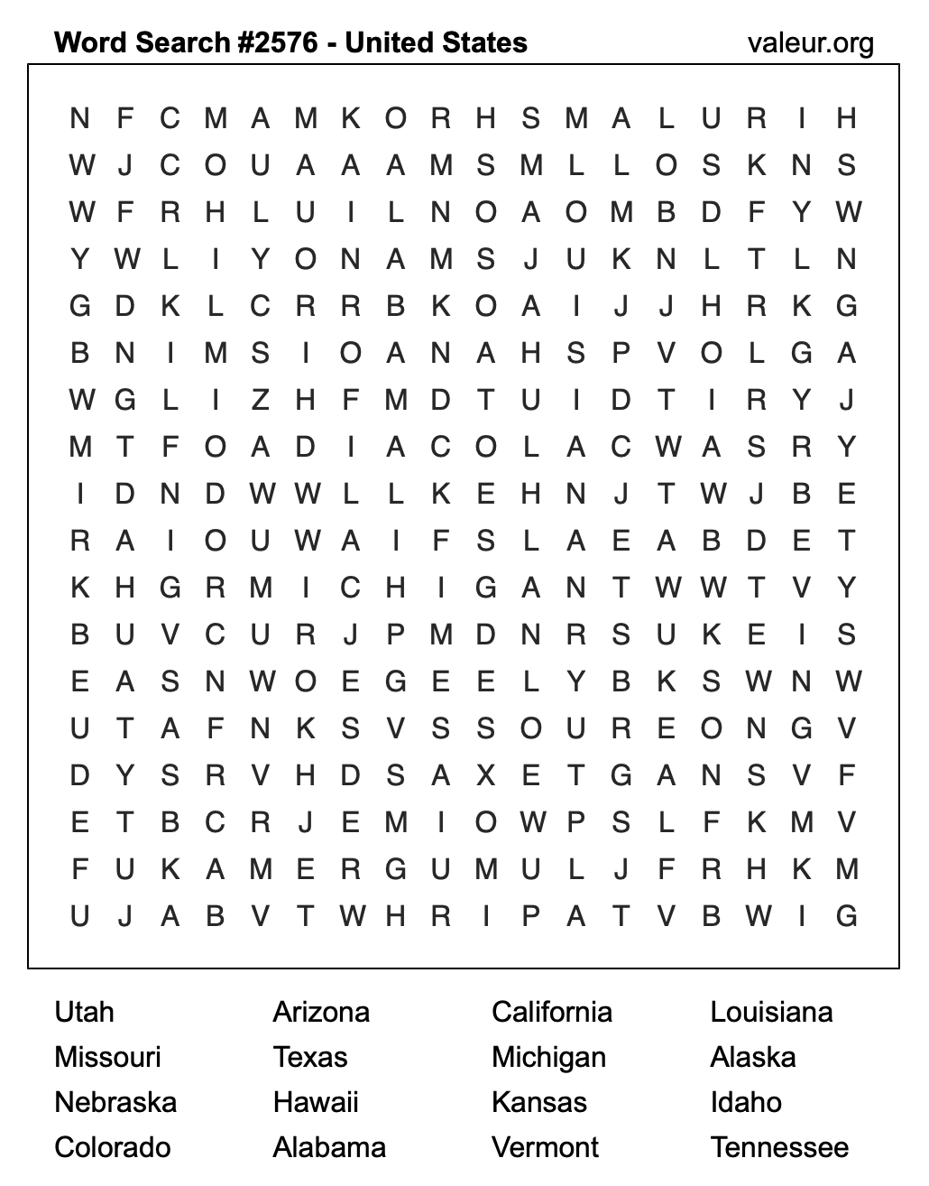 United States Word Search Puzzle #2576