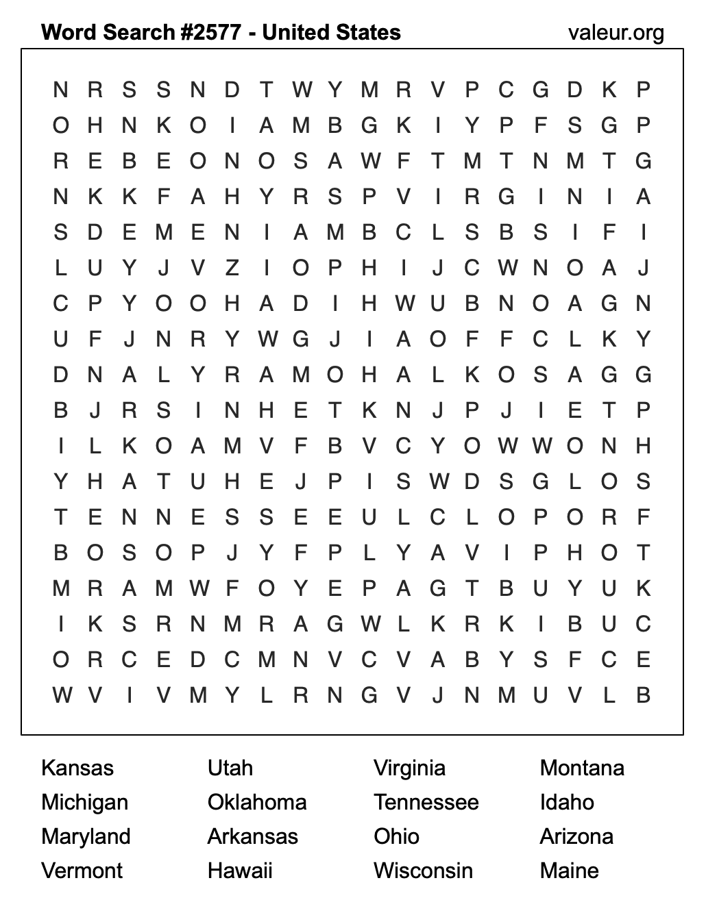 United States Word Search Puzzle #2577