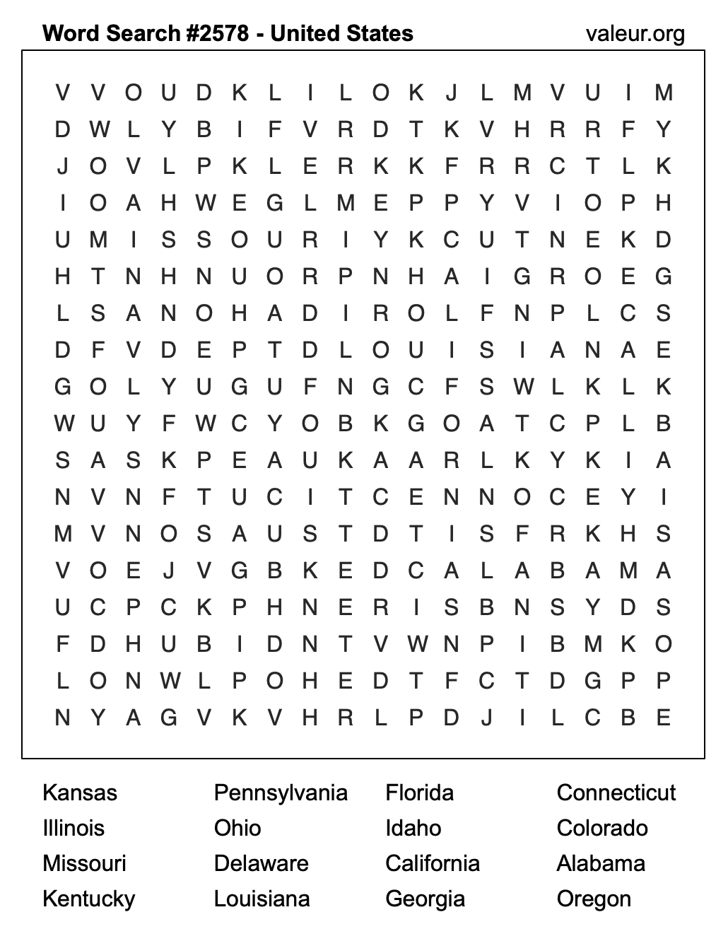 United States Word Search Puzzle #2578