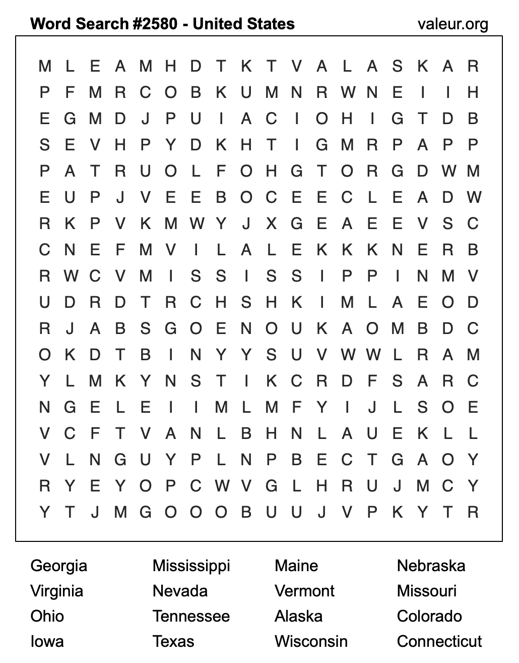 United States Word Search Puzzle #2580