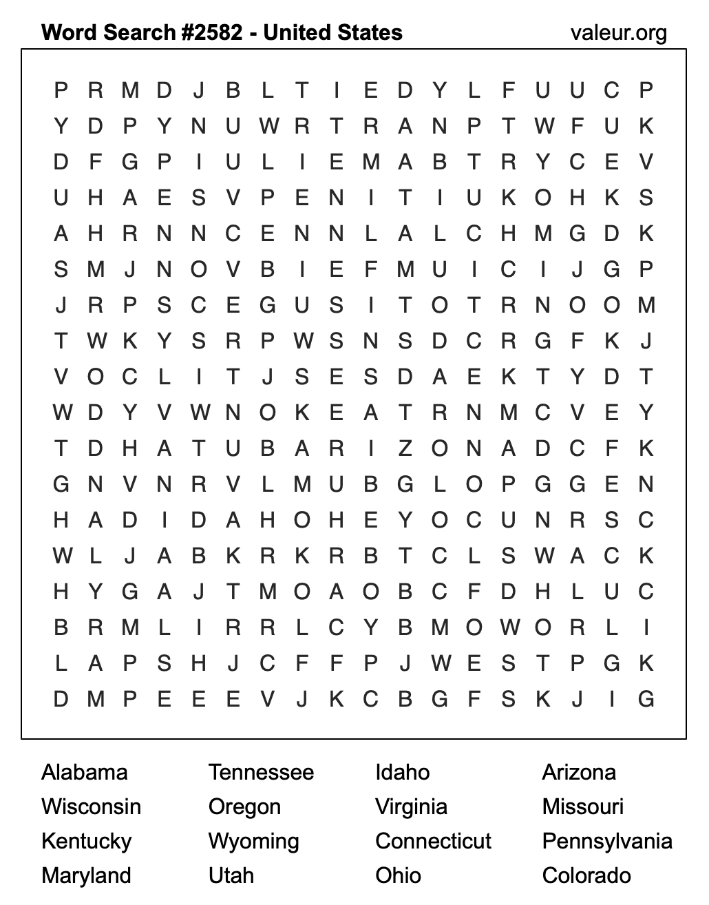 United States Word Search Puzzle #2582