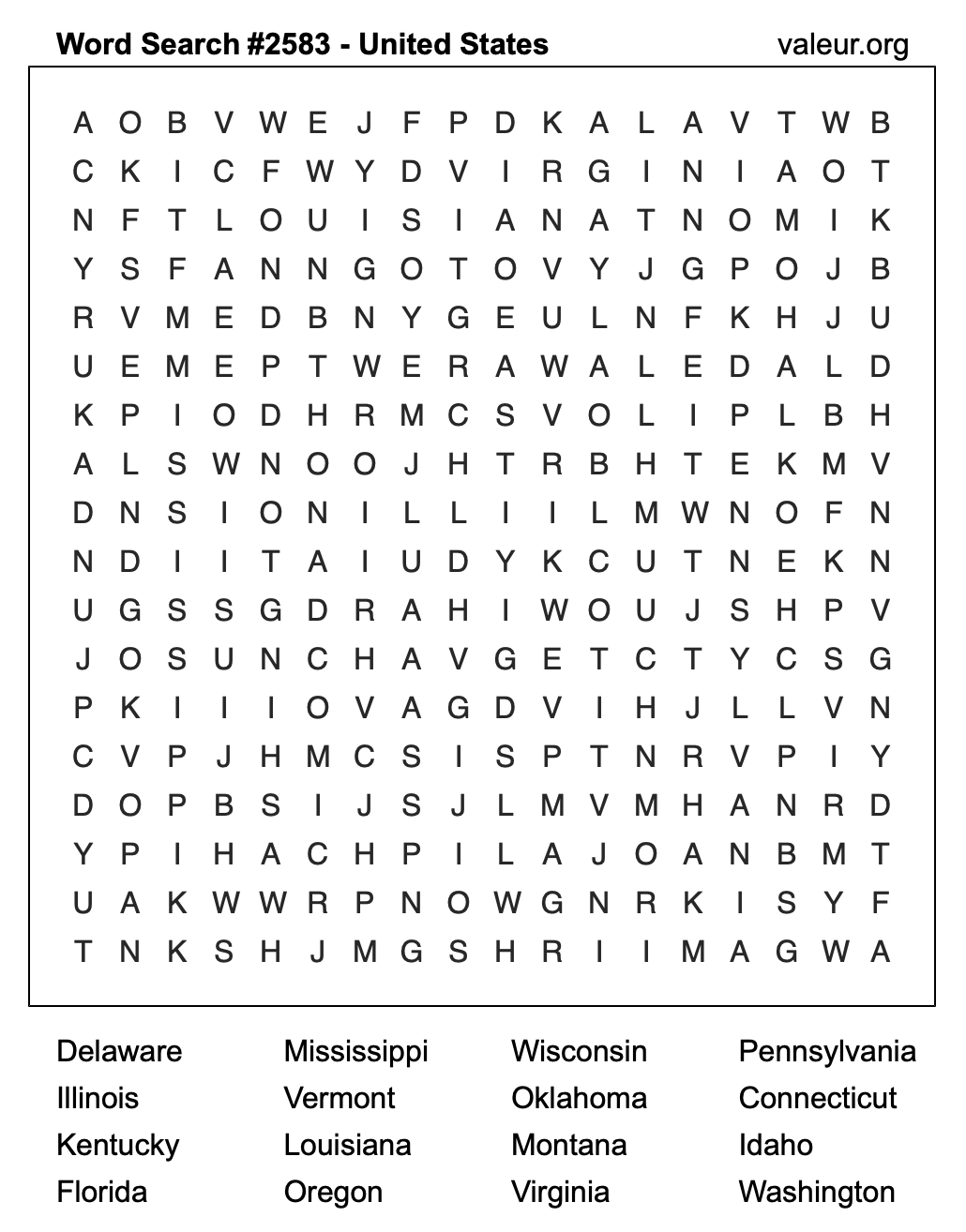 United States Word Search Puzzle #2583