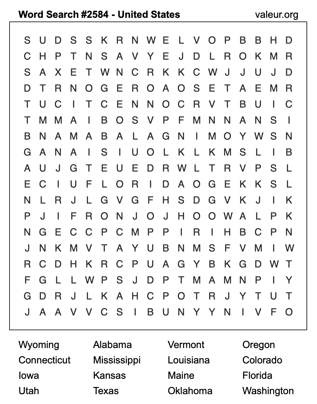 United States Word Search Puzzle #2584